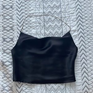 Black satin halter top